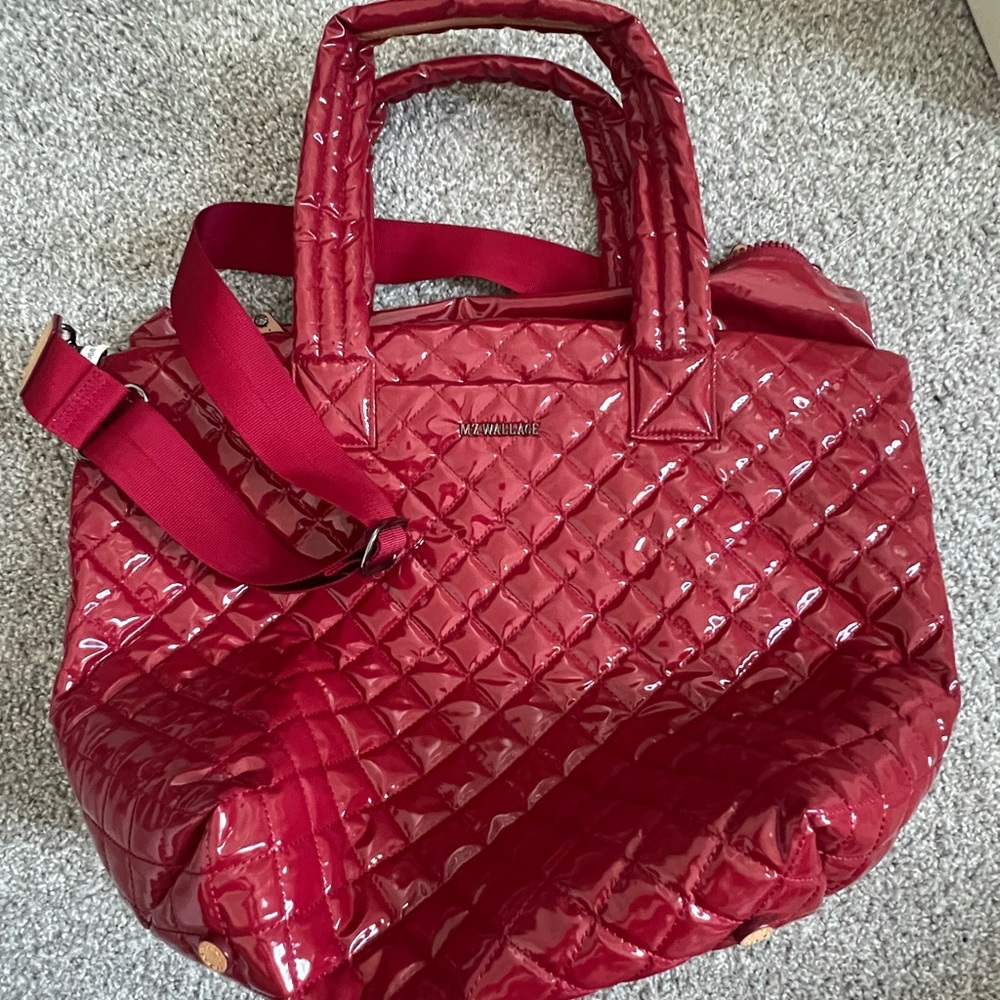 MZ Wallace Red Quilted Tote Bag with Detachable Strap (Medium)